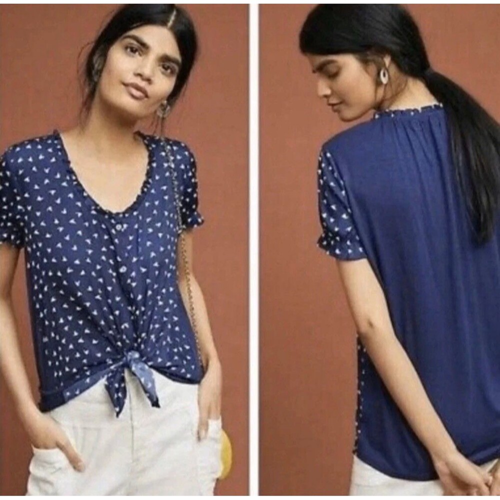 Anthropologie Dolan Sydney Bird Print Blouse Size Medium Short Sleeve Casual